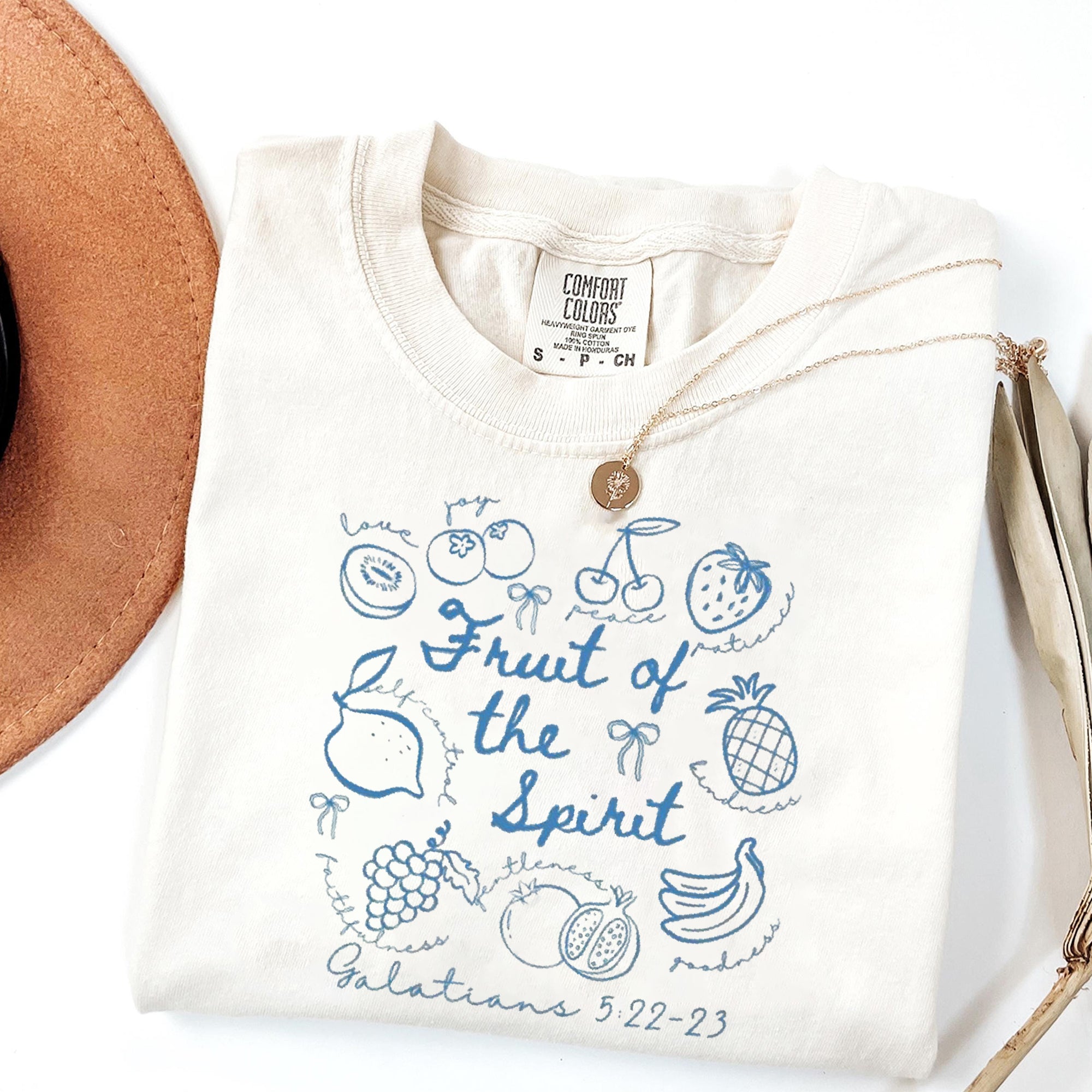Fruit of the Spirit Christian Tshirt, Doodle Bible Verse Shirt, Preppy Oversized Beach Tee, Trendy Farmer's Market Jesus Faith Apparel